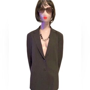 Lafayette 148 New York Clyde Topstitch Black Wool Blazer Size L NWOT